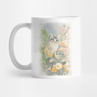 Black and White Cat in the Flower Garden Mug